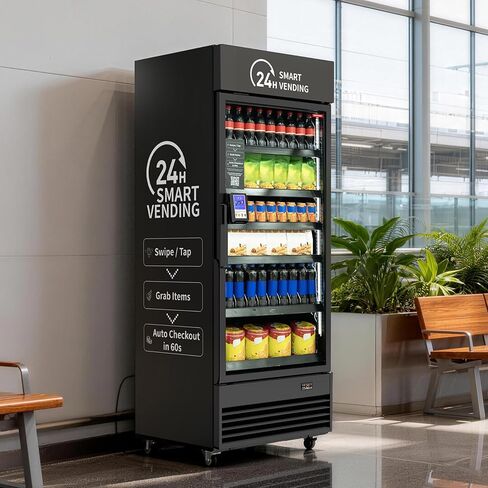 AI Vending Machine for Sale Smart Refrigerated Vending Machine Business with Touch Card Reader US440 (Black, Plus) in Saudi Arabia