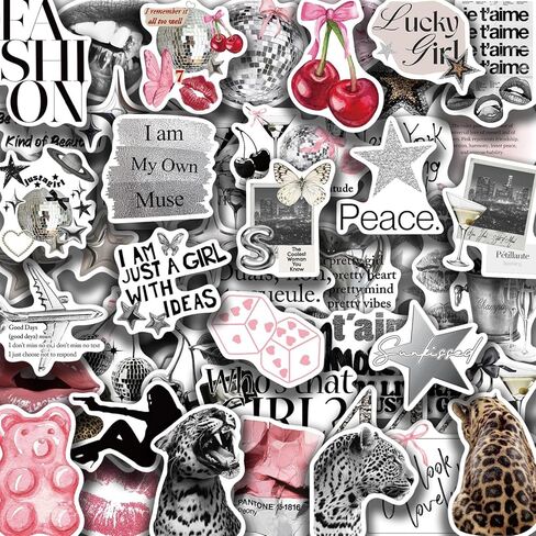 50pcs Red Downtown Girl Firm Stickers ، ملصقات عصرية للفتيات المراهقات Red and Black Downtown Girl Journal Mournal Urban Arty Downtown Party Decor Decor (Red) in Kuwait