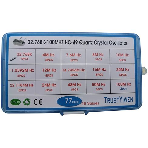 15 قيمة 77 قطعة مذبذب كريستال كوارتز HC-49 32.768K 4 ميجا هرتز، 7.6 ميجا هرتز، 8 ميجا هرتز، 10 ميجا هرتز، 11.0592 ميجا هرتز، 12 ميجا هرتز، 14.7456 ميجا هرتز، 16 ميجا هرتز، 20 ميجا هرتز، 22.1184 ميجا هرتز، 24 ميجا هرتز، 48 ميجا هرتز، 50 ميغاهيرتز، 100 ميغا in Kuwait