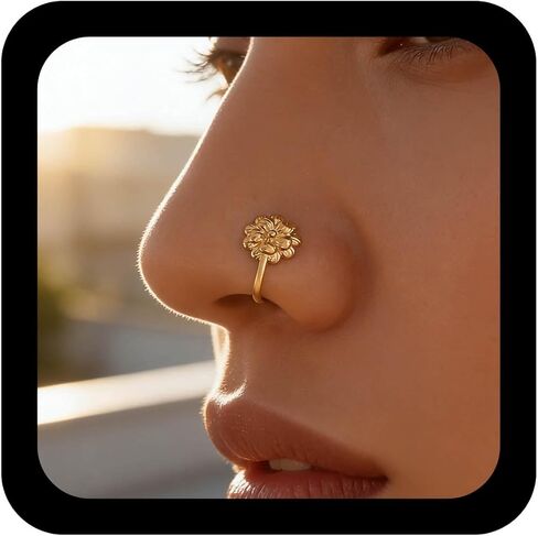 Andelaisi Punk Flower Clip On Nose Ring Vintage Flower Fake Nose Ring Gold Flower Nose Cuff Hoop Ring Non Pierced Nose Ring Jewelry for Women and Girls in Kuwait