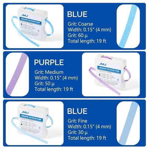 JMU Dental Polishing Strips, 4mm Fine Tooth Sandpaper, Tooth Polish Abrasive Strip for Interproximal Shaping, Resin Filling Finishing & Tooth Contouring, Blue, 1 Roll in Kuwait