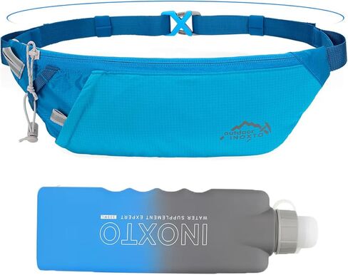 INOXTO Slim Running Belt Fanny Pack for Women and Men Sports Waist Bag Pack with 300ml Water Bottle for Running Walking Cycling Hiking Reflective Running Pouch Belt for All Phones (Black) (Black) in Saudi Arabia