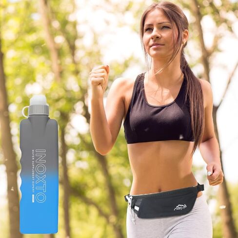 INOXTO Slim Running Belt Fanny Pack for Women and Men Sports Waist Bag Pack with 300ml Water Bottle for Running Walking Cycling Hiking Reflective Running Pouch Belt for All Phones (Black) (Black) in Saudi Arabia