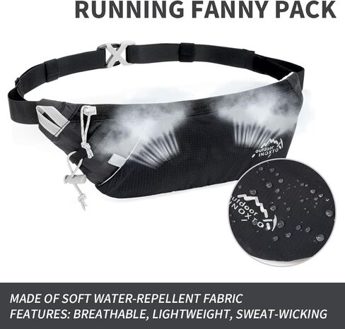 INOXTO Slim Running Belt Fanny Pack for Women and Men Sports Waist Bag Pack with 300ml Water Bottle for Running Walking Cycling Hiking Reflective Running Pouch Belt for All Phones (Black) (Black) in Saudi Arabia