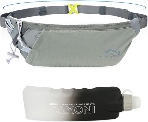 INOXTO Slim Running Belt Fanny Pack for Women and Men Sports Waist Bag Pack with 300ml Water Bottle for Running Walking Cycling Hiking Reflective Running Pouch Belt for All Phones (Black) (Black) in Saudi Arabia
