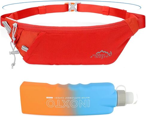 INOXTO Slim Running Belt Fanny Pack for Women and Men Sports Waist Bag Pack with 300ml Water Bottle for Running Walking Cycling Hiking Reflective Running Pouch Belt for All Phones (Black) (Black) in Saudi Arabia