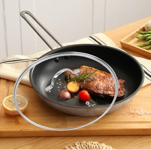 12.5" Tempered Glass Pan Lid with Steam Vent, Thickened to 4mm and Dishwasher Safe and Oven up to 480℉, Universal Lid Fit for Cast Iron Skillets, Frying Saute Pan, Cooking Pot in Kuwait