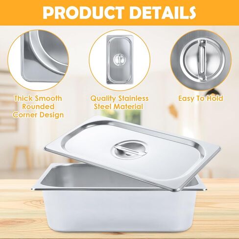JMIATRY 10 Pack Stainless Steel Hotel Pan Lids 1/3 Third Size Hotel Pan Lids, 12.9''L x 7''W Steam Table Pan Covers Prep Hotel Food Pan Cover Lid with Handles for Commercial Restaurant Buffet Roasting in Saudi Arabia