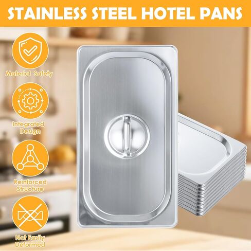 JMIATRY 10 Pack Stainless Steel Hotel Pan Lids 1/3 Third Size Hotel Pan Lids, 12.9''L x 7''W Steam Table Pan Covers Prep Hotel Food Pan Cover Lid with Handles for Commercial Restaurant Buffet Roasting in Saudi Arabia