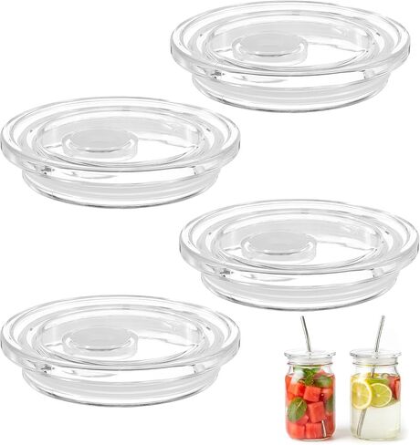 4Pack Acrylic Lids Fit for 16 Oz Glass Cups with Straws, Plastic Tumbler Replacement Lids, Spill Proof and Reusable Tumbler Replacement Lid for Beer Can Drinking Glasses Tumblers Cup in Saudi Arabia