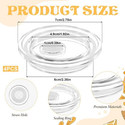 4Pack Acrylic Lids Fit for 16 Oz Glass Cups with Straws, Plastic Tumbler Replacement Lids, Spill Proof and Reusable Tumbler Replacement Lid for Beer Can Drinking Glasses Tumblers Cup in Saudi Arabia