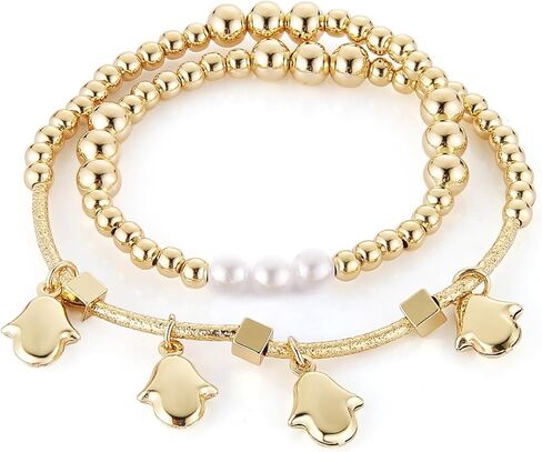 HZMAN Gold Bracelets for Women 14K Gold Beaded Bracelets Stackable Bracelets for Women Layer Charm Bracelet in Saudi Arabia