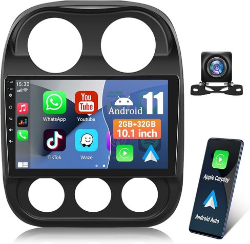 [4+64g] ترقية ستيريو سيارة لجيب باتريوت كومباس 2010-2016 مع Carplay و Android Auto ، 10.1 "Android 13 مع رابط المرآة ، WiFi ، GPS ، BT ، FM/RDS ، SWC ، 32EQ ، USB+AHD كاميرا احتياطية in Kuwait