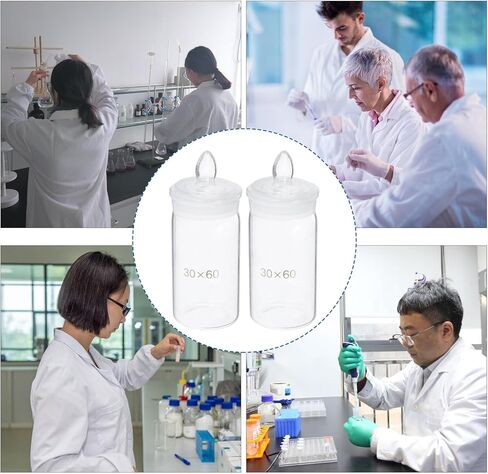 Luxshiny 2pcs Glass Weighing Bottles for Laboratory Use, 30x60mm Tall Form Borosilicate Glass Weighing Jar Set, Precise Measurement Tool for Scientific Experiments in Kuwait