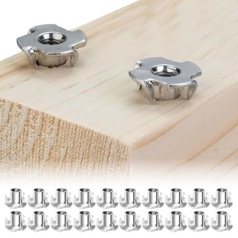 20pcs Four Pronged T-Nuts for Wood Furniture Assembly Heavy Duty Threaded Insert Nuts Secure Fastening Hardware in Saudi Arabia