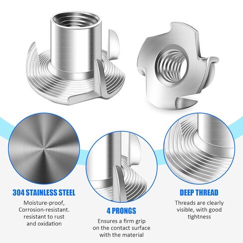 20pcs Four Pronged T-Nuts for Wood Furniture Assembly Heavy Duty Threaded Insert Nuts Secure Fastening Hardware in Saudi Arabia