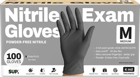 SUP Powder-Free Nitrile Exam Gloves, 100 Count, Food Safe Latex-Free Medical Non-Sterile Cooking Disposable Glove, Black in Saudi Arabia