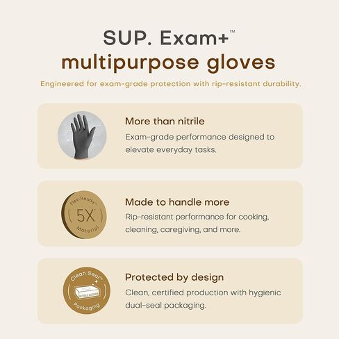 SUP Powder-Free Nitrile Exam Gloves, 100 Count, Food Safe Latex-Free Medical Non-Sterile Cooking Disposable Glove, Black in Saudi Arabia