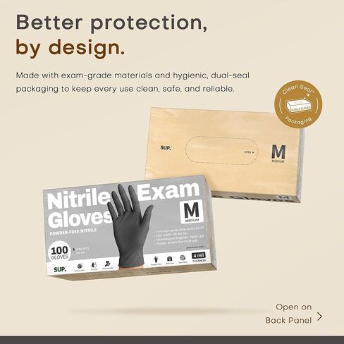 SUP Powder-Free Nitrile Exam Gloves, 100 Count, Food Safe Latex-Free Medical Non-Sterile Cooking Disposable Glove, Black in Saudi Arabia