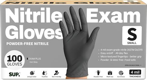 SUP Powder-Free Nitrile Exam Gloves, 100 Count, Food Safe Latex-Free Medical Non-Sterile Cooking Disposable Glove, Black in Kuwait
