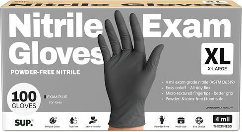 SUP Powder-Free Nitrile Exam Gloves, 100 Count, Food Safe Latex-Free Medical Non-Sterile Cooking Disposable Glove, Black in Saudi Arabia