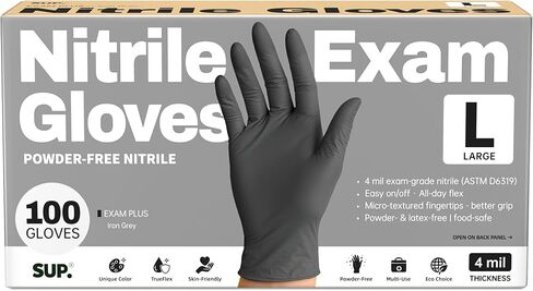 SUP Powder-Free Nitrile Exam Gloves, 100 Count, Food Safe Latex-Free Medical Non-Sterile Cooking Disposable Glove, Black in Saudi Arabia