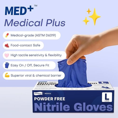 Nitrile Exam Gloves, 4 Mil 100 Pcs, Powder-Free Latex-Free Cooking Food-Safe Disposable Medical Gloves, Blue Violet in Kuwait