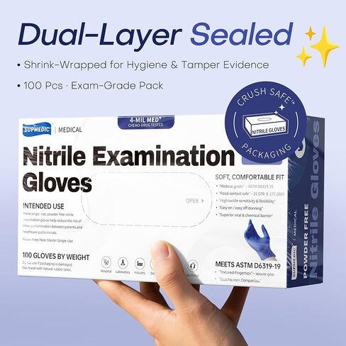 Nitrile Exam Gloves, 4 Mil 100 Pcs, Powder-Free Latex-Free Cooking Food-Safe Disposable Medical Gloves, Blue Violet in Kuwait
