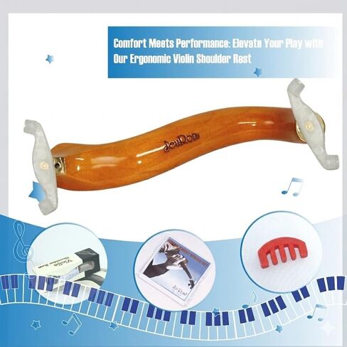 Adjustable Violin Shoulder Rest (Fits 4/4 & 3/4) - Professional Cushioned Support Set with Mute, Cloth, Strings | Includes Gift Box(JEUJT02) in Saudi Arabia