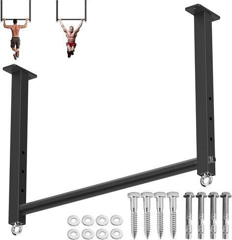Ceiling Mounted Pull Up Bar, 700 LBS Heavy Duty 4 Adjustable Pull Up Bar, 24" Rafter Pull Up Bars, Ceiling Joist for Garage/Gym/Basement with Comfortable Grip & Round Anchors in Kuwait