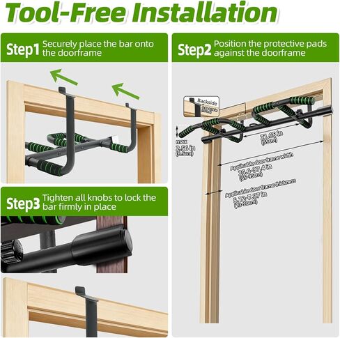Upgrade Pull Up Bar for Doorway with Ergonomic Grip, Max Load 440 lbs No Screws Pullup Bar for Home Gym Indoor Exercise Strength Training, Authorized Under US Patent in Saudi Arabia
