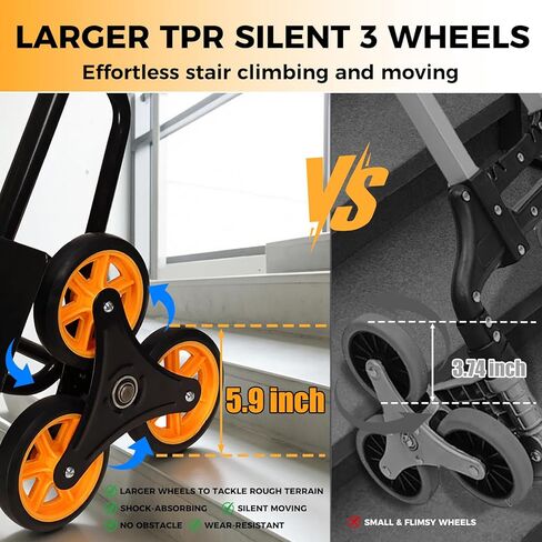 Stair Climbing Dolly - Heavy Duty Stairs Climber Hand Truck for Moving, 380LBS Capacity Folding Cart with 5.9" Triple Wheels, Adjustable Handle, Portable for Home Furniture Grocery Warehouse Office in Saudi Arabia