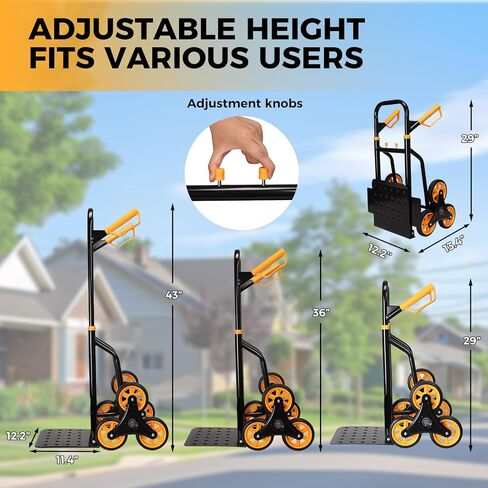 Stair Climbing Dolly - Heavy Duty Stairs Climber Hand Truck for Moving, 380LBS Capacity Folding Cart with 5.9" Triple Wheels, Adjustable Handle, Portable for Home Furniture Grocery Warehouse Office in Saudi Arabia