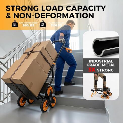 Stair Climbing Dolly - Heavy Duty Stairs Climber Hand Truck for Moving, 380LBS Capacity Folding Cart with 5.9" Triple Wheels, Adjustable Handle, Portable for Home Furniture Grocery Warehouse Office in Saudi Arabia