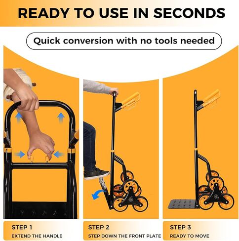 Stair Climbing Dolly - Heavy Duty Stairs Climber Hand Truck for Moving, 380LBS Capacity Folding Cart with 5.9" Triple Wheels, Adjustable Handle, Portable for Home Furniture Grocery Warehouse Office in Saudi Arabia