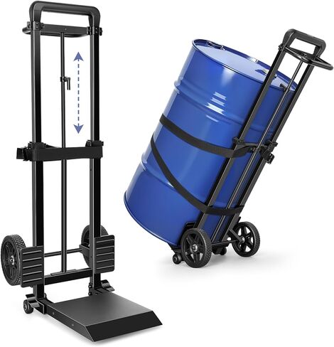 KEDSUM 55 Gallon Drum Dolly, Plant Dolly with Wheels, Heavy Duty Oil Drum Trolley with Adjustable Eagle Beak Fixation & Strap, Ideal for Oil Barrel & Plant Pots Use, Height 47.2 inch, Easy to Fold in Kuwait