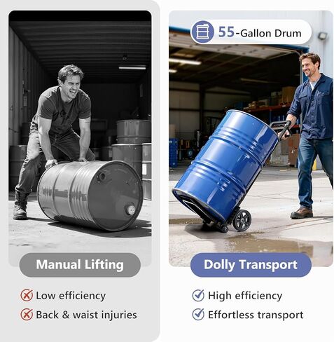 KEDSUM 55 Gallon Drum Dolly, Plant Dolly with Wheels, Heavy Duty Oil Drum Trolley with Adjustable Eagle Beak Fixation & Strap, Ideal for Oil Barrel & Plant Pots Use, Height 47.2 inch, Easy to Fold in Kuwait