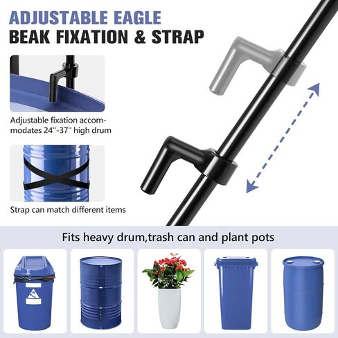 KEDSUM 55 Gallon Drum Dolly, Plant Dolly with Wheels, Heavy Duty Oil Drum Trolley with Adjustable Eagle Beak Fixation & Strap, Ideal for Oil Barrel & Plant Pots Use, Height 47.2 inch, Easy to Fold in Kuwait