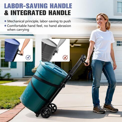 KEDSUM 55 Gallon Drum Dolly, Plant Dolly with Wheels, Heavy Duty Oil Drum Trolley with Adjustable Eagle Beak Fixation & Strap, Ideal for Oil Barrel & Plant Pots Use, Height 47.2 inch, Easy to Fold in Kuwait