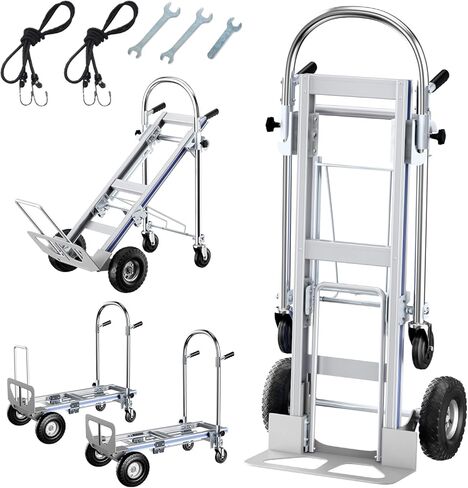 Aluminum Hand Truck, 3 in 1 Convertible Hand Truck Dolly 1000 Lbs Capacity, Pneumatic Wheels - Collapsible Heavy Duty Cart for Efficient Storage, Suit for Moving in Supermarket, Garden, Grass, Yard in Saudi Arabia