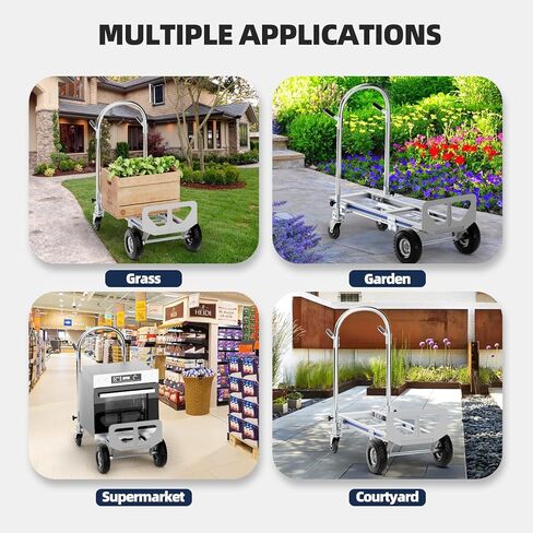 Aluminum Hand Truck, 3 in 1 Convertible Hand Truck Dolly 1000 Lbs Capacity, Pneumatic Wheels - Collapsible Heavy Duty Cart for Efficient Storage, Suit for Moving in Supermarket, Garden, Grass, Yard in Saudi Arabia