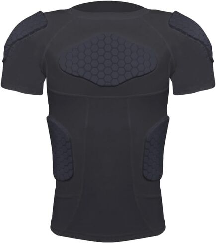 Mens Padded Compression Shirt Chest Rib Protector Boys Football Training Shirt for Basketball Soccer Paintball Rugby in Kuwait