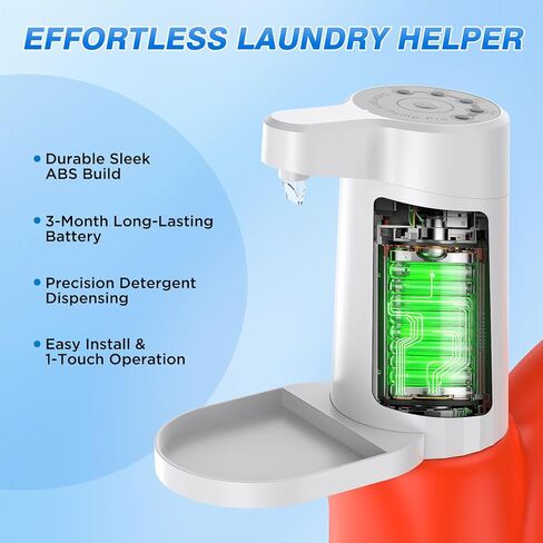 موزع منظفات الغسيل الكهربائي الذكي مع كوب متدرج، قابل لإعادة الشحن عبر USB، جرعات قابلة للتعديل 15-75 مل وتصميم مانع للانسكاب لحاويات المنظفات السائلة (أبيض) in Kuwait