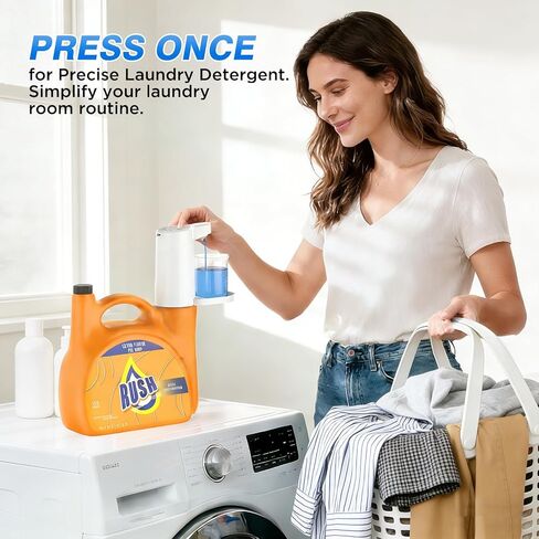 موزع منظفات الغسيل الكهربائي الذكي مع كوب متدرج، قابل لإعادة الشحن عبر USB، جرعات قابلة للتعديل 15-75 مل وتصميم مانع للانسكاب لحاويات المنظفات السائلة (أبيض) in Kuwait