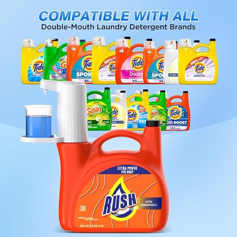 موزع منظفات الغسيل الكهربائي الذكي مع كوب متدرج، قابل لإعادة الشحن عبر USB، جرعات قابلة للتعديل 15-75 مل وتصميم مانع للانسكاب لحاويات المنظفات السائلة (أبيض) in Kuwait