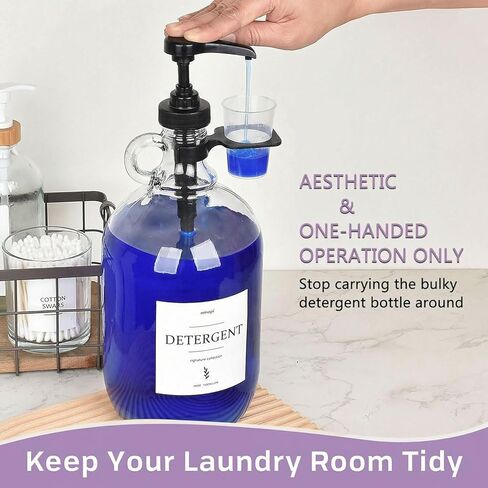 2 Pcs Glass Liquid Laundry Detergent Dispenser with Cup Holders, Half Gallon Dispenser for Laundry Room (64 oz. Each), Laundry Detergent Bottles with Pump Dispenser - (Black Pumps) in Kuwait