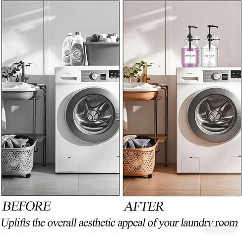 2 Pcs Glass Liquid Laundry Detergent Dispenser with Cup Holders, Half Gallon Dispenser for Laundry Room (64 oz. Each), Laundry Detergent Bottles with Pump Dispenser - (Black Pumps) in Kuwait