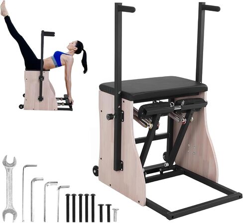 كرسي بيلاتيس من خشب البلوط، آلة إصلاح بيلاتيس للتمرين المنزلي مع مقابض أشرطة المقاومة ومقابض الدواسات المنقسمة لمعدات الصالة الرياضية المنزلية المدمجة لتمرين الجسم بالكامل in Kuwait