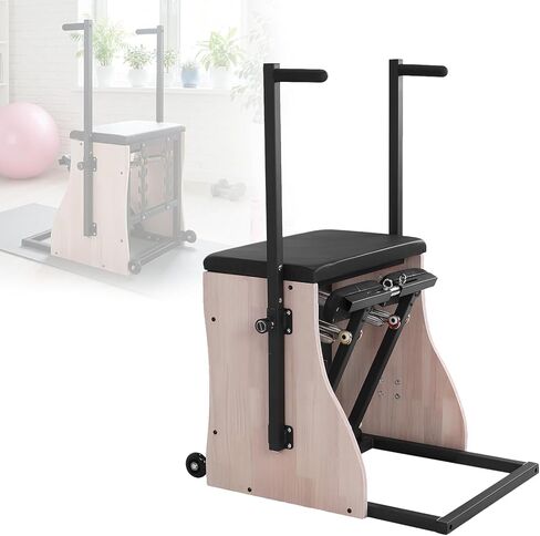 كرسي بيلاتيس من خشب البلوط، كرسي كومبو بدواسة مقسمة مع مقابض أشرطة مقاومة ودواسات مقسمة لمعدات الصالة الرياضية المنزلية المدمجة لتمرين الجسم بالكامل in Kuwait
