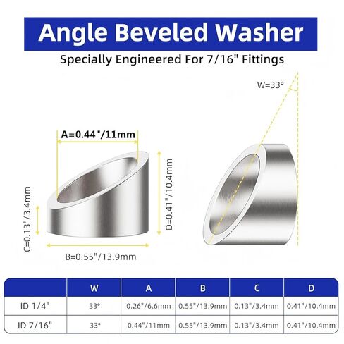 10 Pack 7/16" ID Angle Beveled Washer-T316 Stainless Steel, 25-35 Degree, for 1/8"-3/8" Cable Railing Hardware (Stair/Cable Railing Angle Washer), Fits Wood/Metal Posts in Kuwait